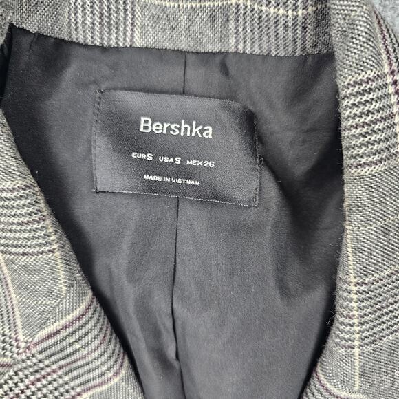 Bershka Blazer Womens Small Gray Plaid Double Breasted Lace Up Corset Jacket - Picture 2 of 8